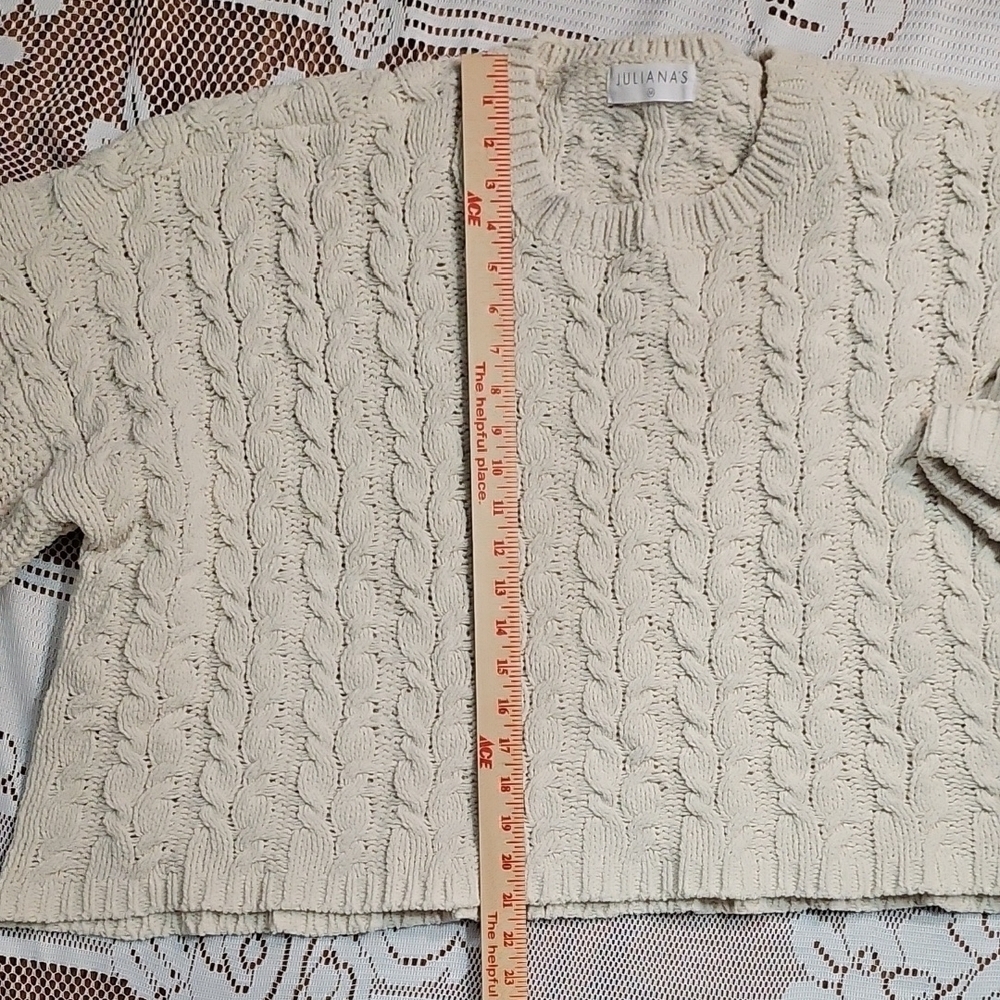 Juliana's Boutique Cream Crew Neck Oversized Cable Knit Sweater - Picture 2 of 5